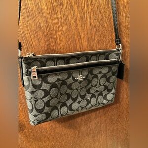 Coach Signature Black and Gray Crossbody Bag